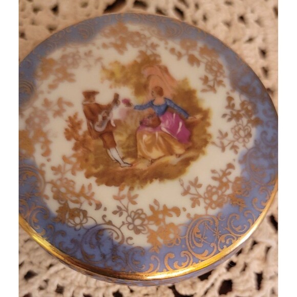 SA Limoges France Castel Trinket Dish French Rococo Hand Painted Courting Lovers - Picture 2 of 14
